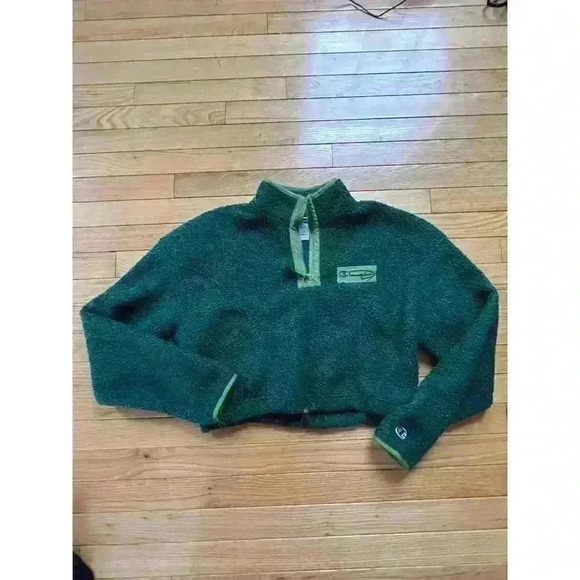 Champion Women's Cropped Sherpa Half Zip Pullover Green Size Small - Picture 1 of 9